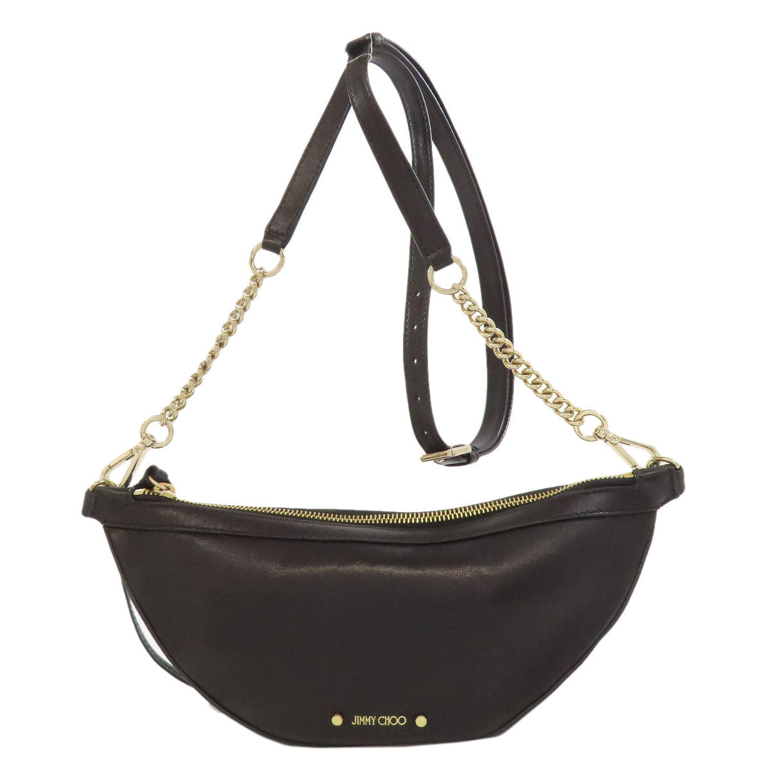 JIMMY CHOO Shoulder Bag leather black Star motif studs Women Used Authentic