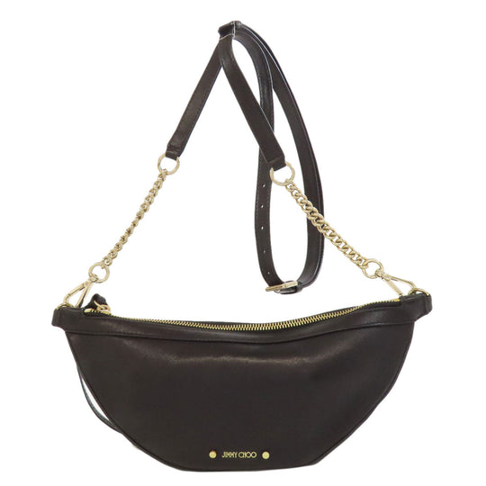 JIMMY CHOO Shoulder Bag leather black Star motif studs Women Used Authentic
