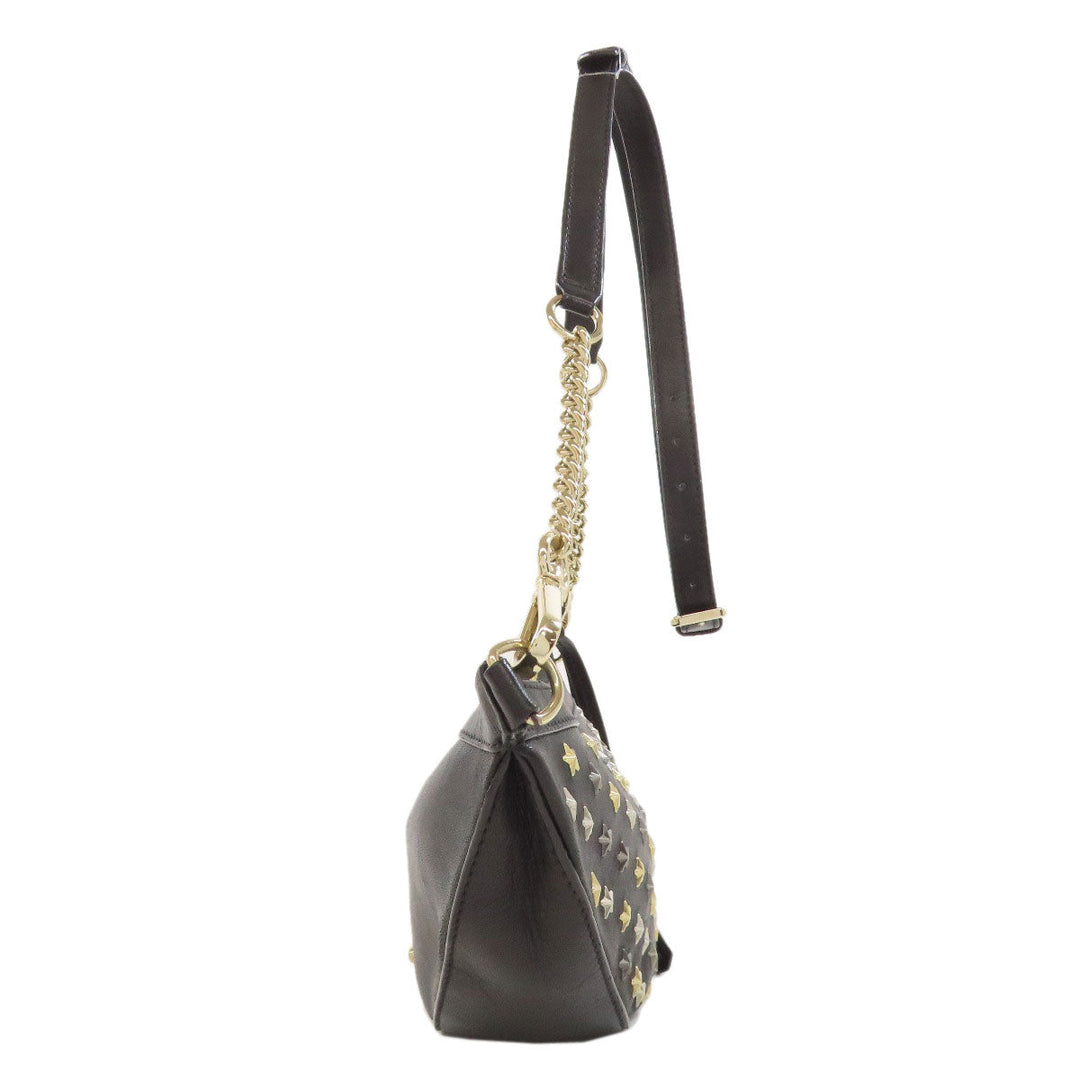 JIMMY CHOO Shoulder Bag leather black Star motif studs Women Used Authentic
