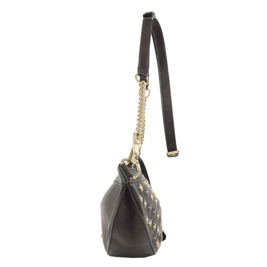 JIMMY CHOO Shoulder Bag leather black Star motif studs Women Used Authentic