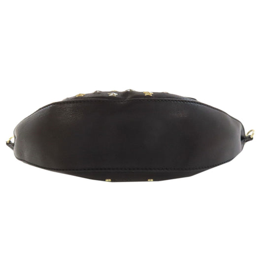 JIMMY CHOO Shoulder Bag leather black Star motif studs Women Used Authentic