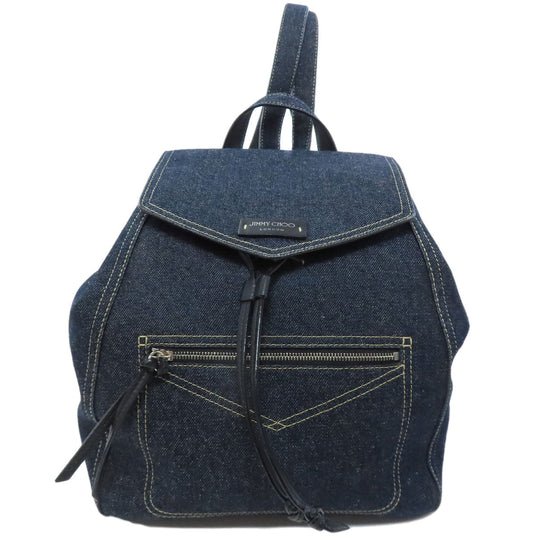 JIMMY CHOO Hip bag denim Navy logo Women Used Authentic