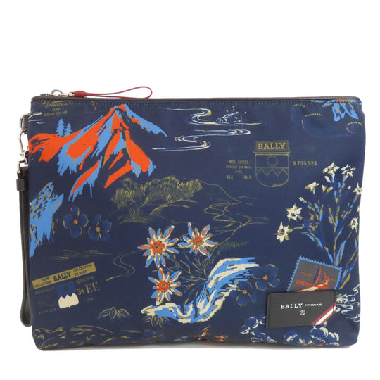 BALLY Clutch bag Nylon Navy Flower motif Women Used Authentic