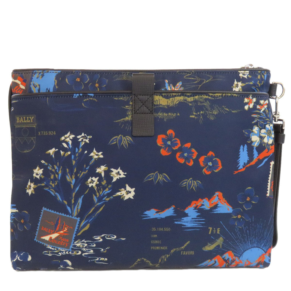 BALLY Clutch bag Nylon Navy Flower motif Women Used Authentic