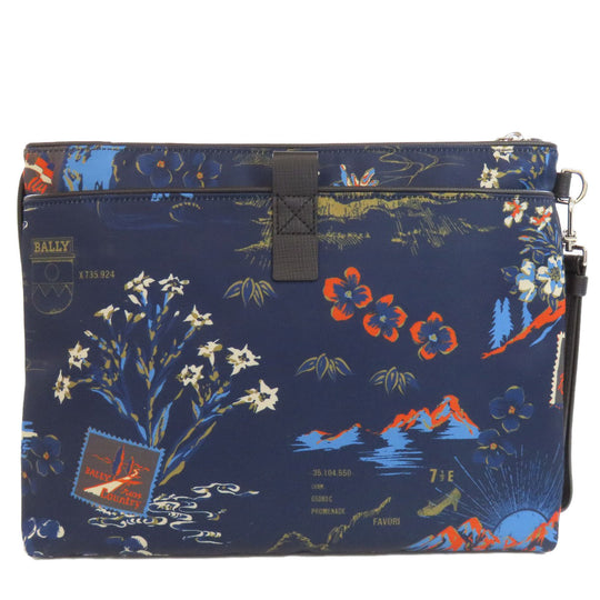 BALLY Clutch bag Nylon Navy Flower motif Women Used Authentic