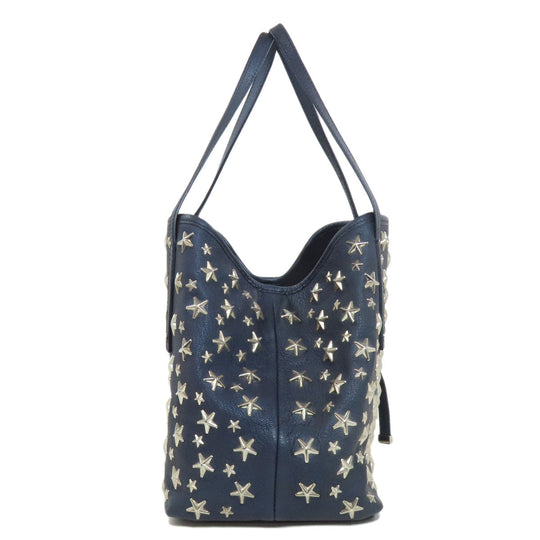 JIMMY CHOO Handbag leather Navy sasha star motif Women Used Authentic