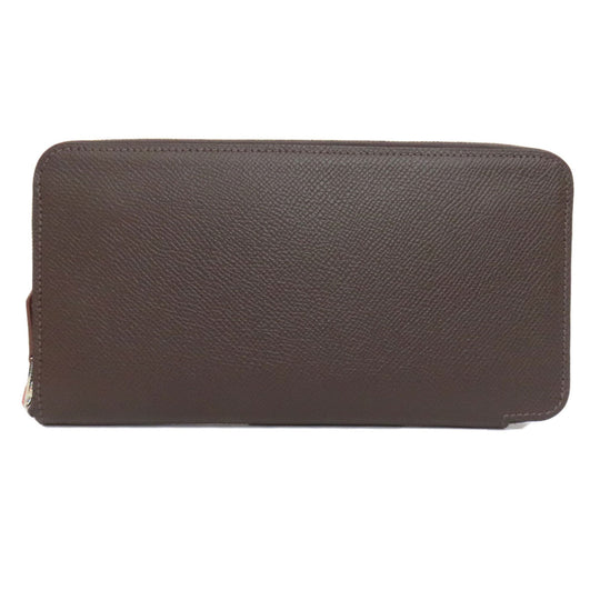 HERMES Long Wallet Purse Epsom Brown Azap Silkin Silver Metal Women Used Authentic