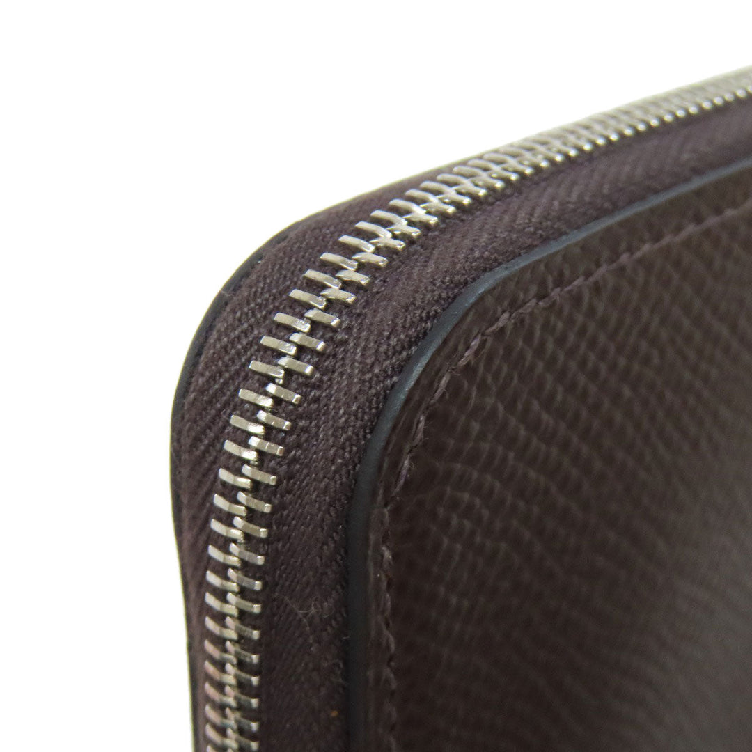 HERMES Long Wallet Purse Epsom Brown Azap Silkin Silver Metal Women Used Authentic