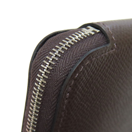 HERMES Long Wallet Purse Epsom Brown Azap Silkin Silver Metal Women Used Authentic