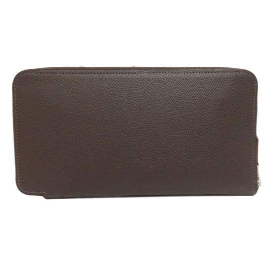 HERMES Long Wallet Purse Epsom Brown Azap Silkin Silver Metal Women Used Authentic