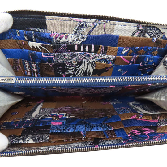 HERMES Long Wallet Purse Epsom Brown Azap Silkin Silver Metal Women Used Authentic