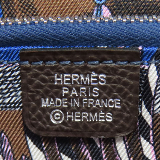 HERMES Long Wallet Purse Epsom Brown Azap Silkin Silver Metal Women Used Authentic