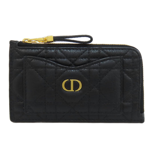 Christian Dior Card Case Calfskin black Canage Women Used Authentic