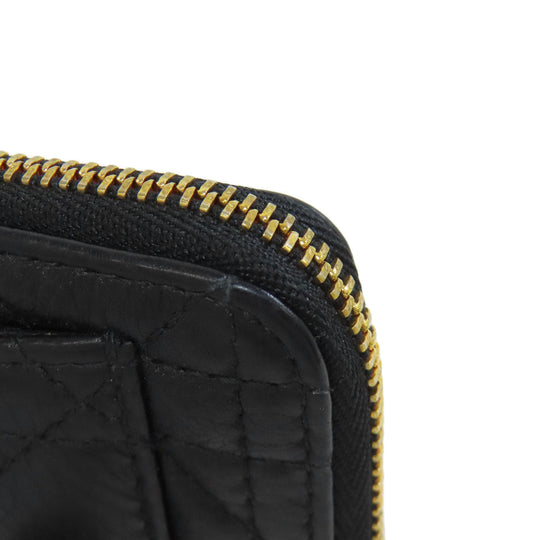 Christian Dior Card Case Calfskin black Canage Women Used Authentic