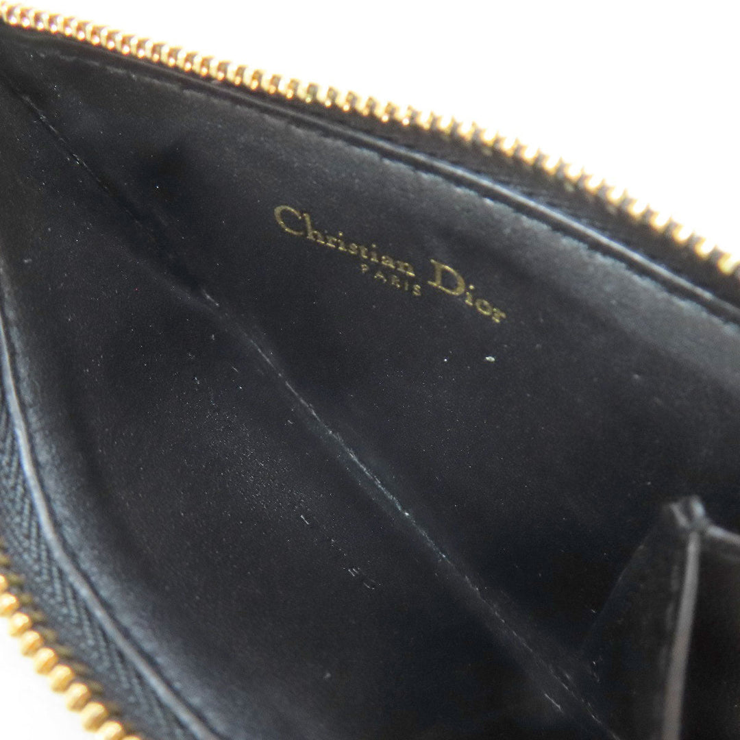 Christian Dior Card Case Calfskin black Canage Women Used Authentic