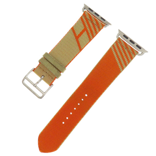 HERMES Watches Nylon, Silver beige watch belt Belt parts for Apple Watch 1.6" Women Used Authentic