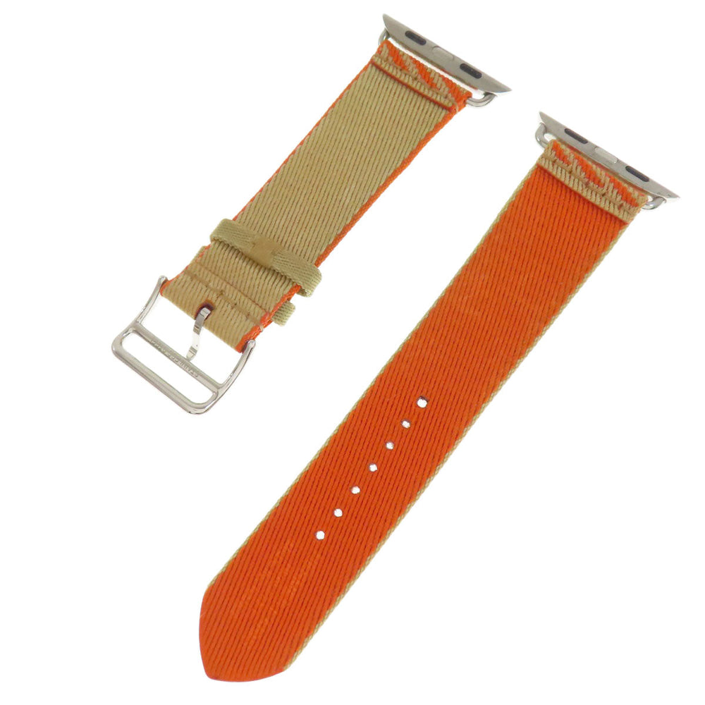 HERMES Watches Nylon, Silver beige watch belt Belt parts for Apple Watch 1.6" Women Used Authentic