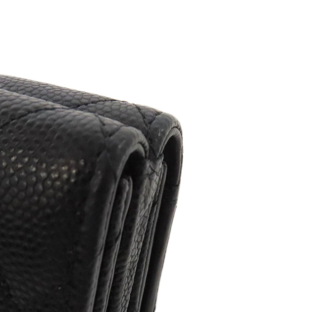 CHANEL Bifold Wallet Grained Calfskin Skin black Matelasse COCO Mark SilverMetal