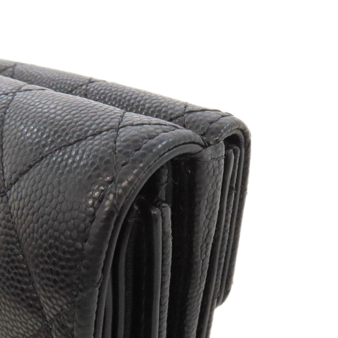 CHANEL Bifold Wallet Grained Calfskin Skin black Matelasse COCO Mark SilverMetal