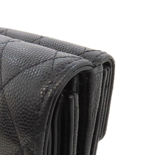 CHANEL Bifold Wallet Grained Calfskin Skin black Matelasse COCO Mark SilverMetal