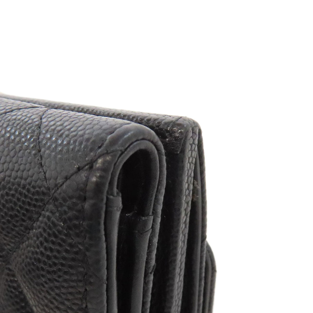 CHANEL Bifold Wallet Grained Calfskin Skin black Matelasse COCO Mark SilverMetal