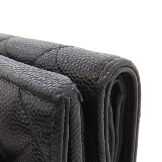 CHANEL Bifold Wallet Grained Calfskin Skin black Matelasse COCO Mark SilverMetal