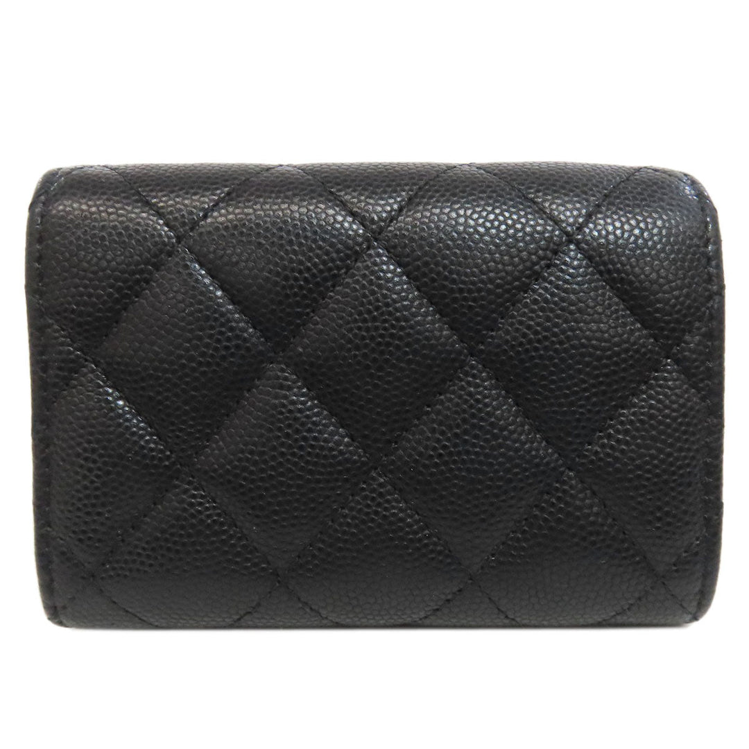 CHANEL Bifold Wallet Grained Calfskin Skin black Matelasse COCO Mark SilverMetal