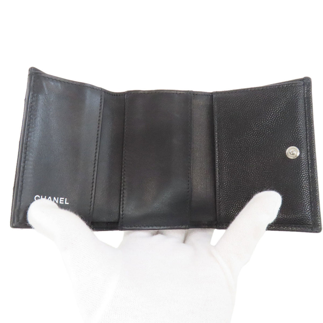 CHANEL Bifold Wallet Grained Calfskin Skin black Matelasse COCO Mark SilverMetal