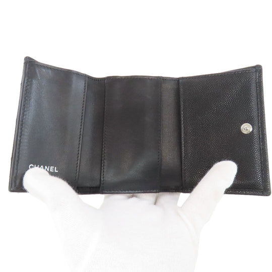 CHANEL Bifold Wallet Grained Calfskin Skin black Matelasse COCO Mark SilverMetal