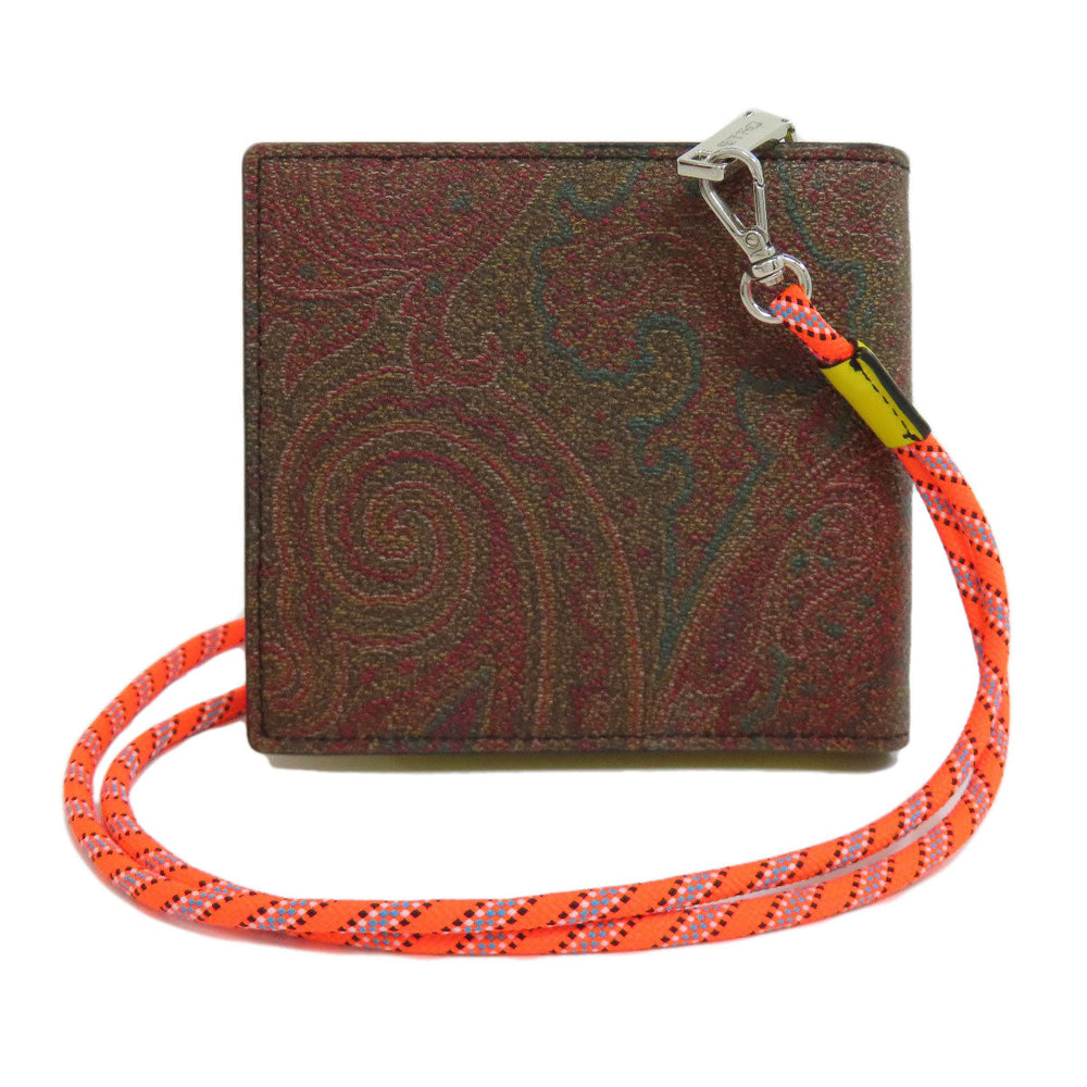 ETRO Bifold Wallet PVC Brown Paisley Pattern Women Used Authentic