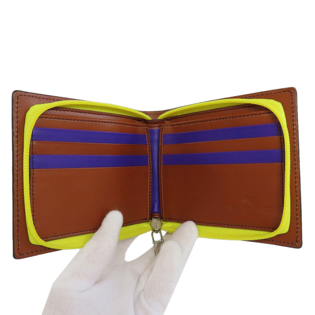 ETRO Bifold Wallet PVC Brown Paisley Pattern Women Used Authentic