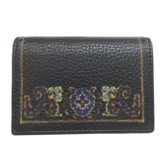 ETRO Card Case leather black Flower motif Women Used Authentic
