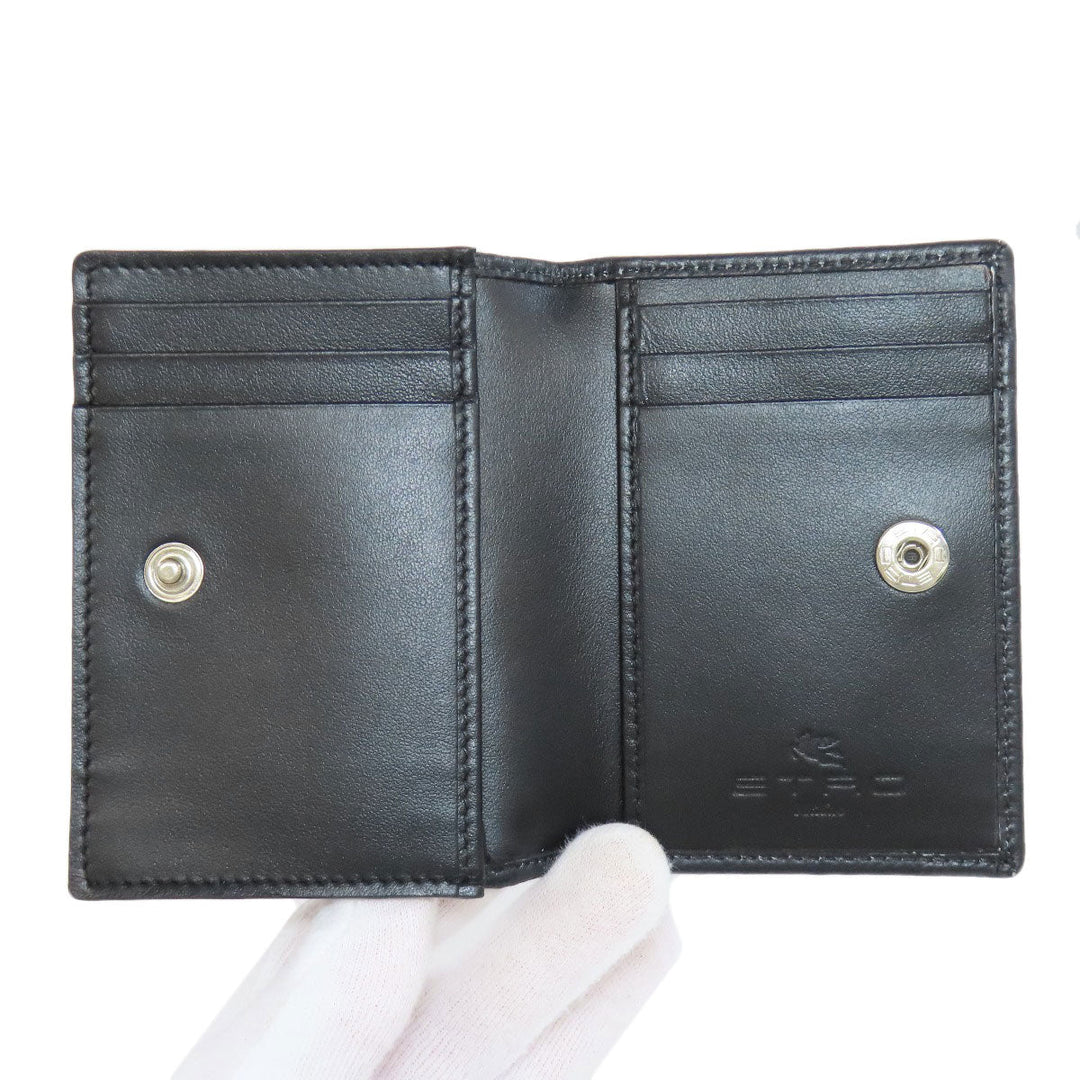ETRO Card Case leather black Flower motif Women Used Authentic