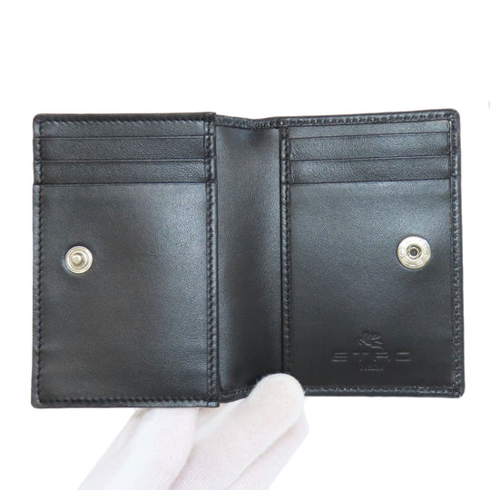ETRO Card Case leather black Flower motif Women Used Authentic