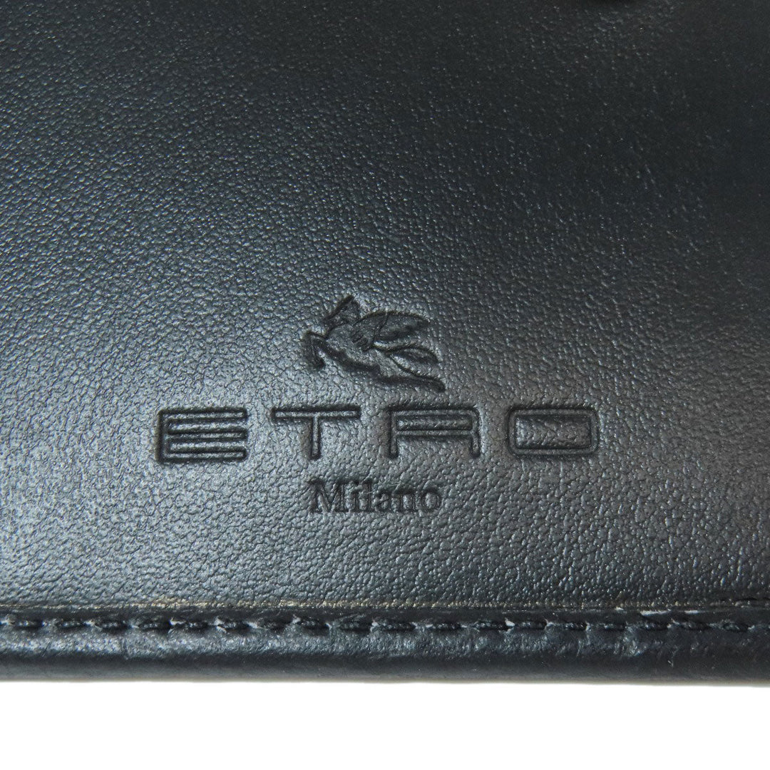 ETRO Card Case leather black Flower motif Women Used Authentic