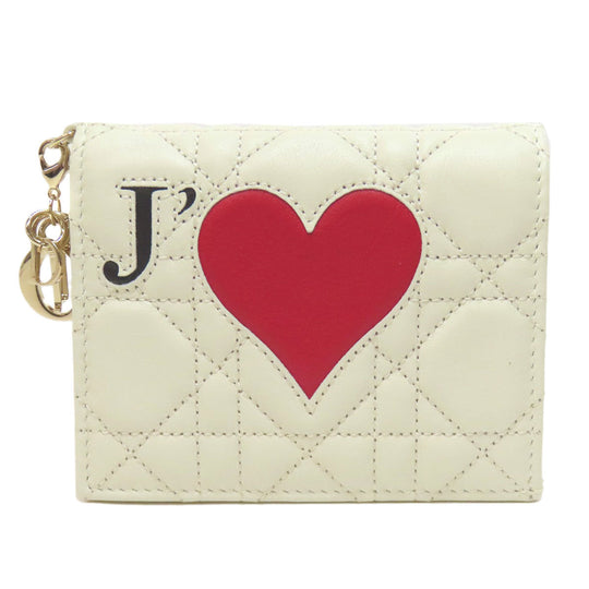 Christian Dior Bifold Wallet Calfskin white Heart Lady Dior