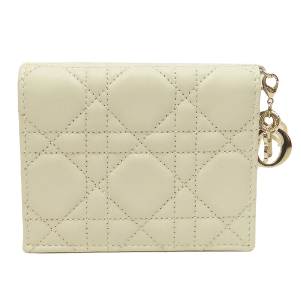 Christian Dior Bifold Wallet Calfskin white Heart Lady Dior