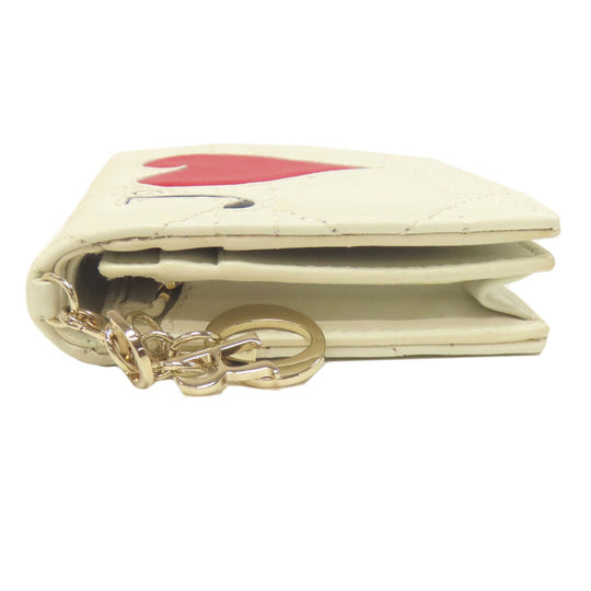 Christian Dior Bifold Wallet Calfskin white Heart Lady Dior