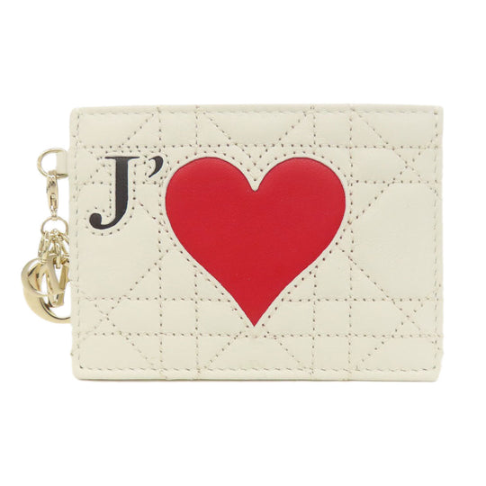 Christian Dior Card Case leather white Heart Lady Dior Women Used Authentic