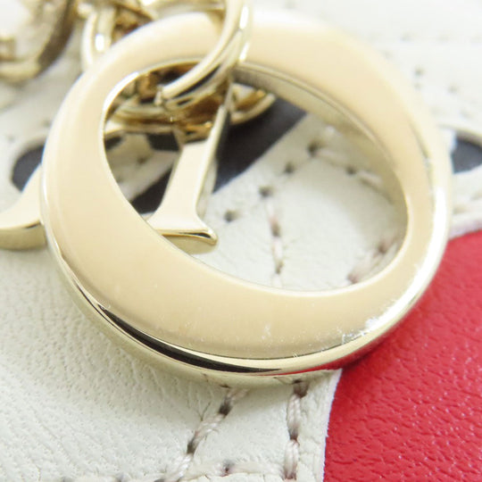 Christian Dior Card Case leather white Heart Lady Dior Women Used Authentic