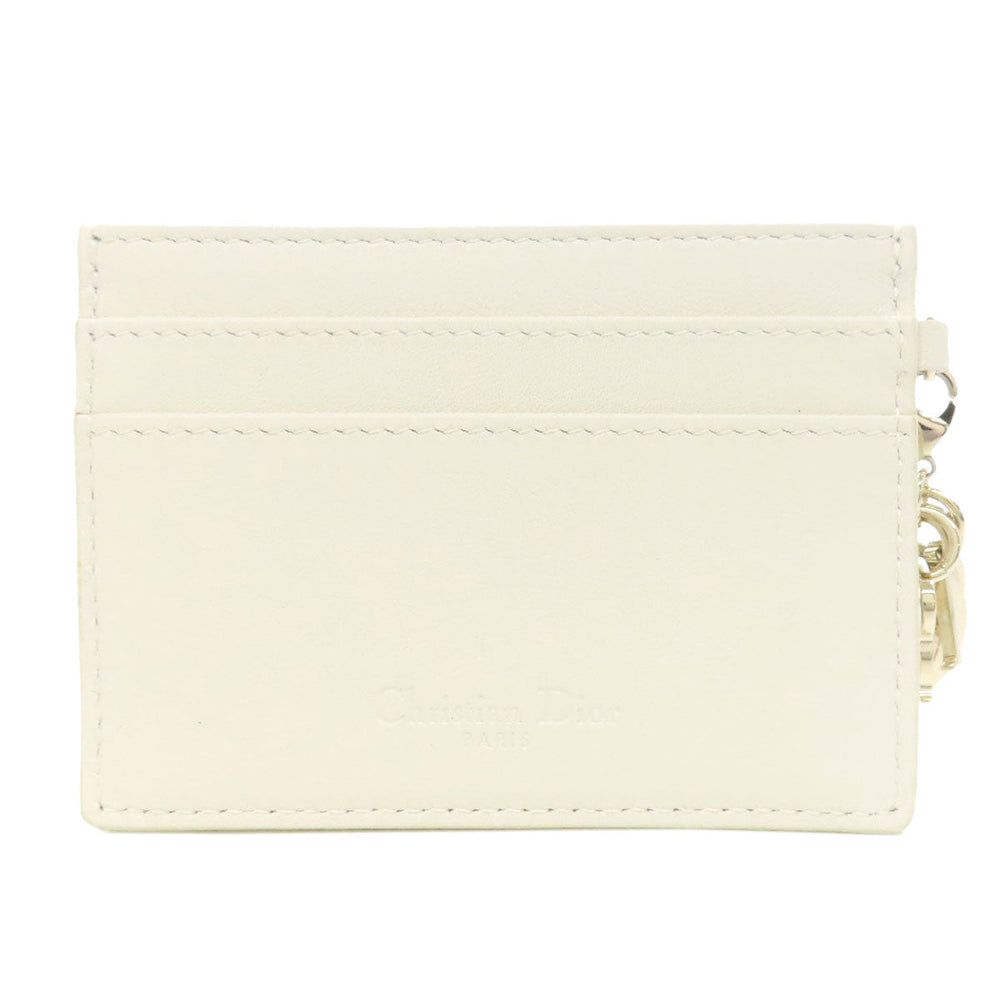 Christian Dior Card Case leather white Heart Lady Dior Women Used Authentic