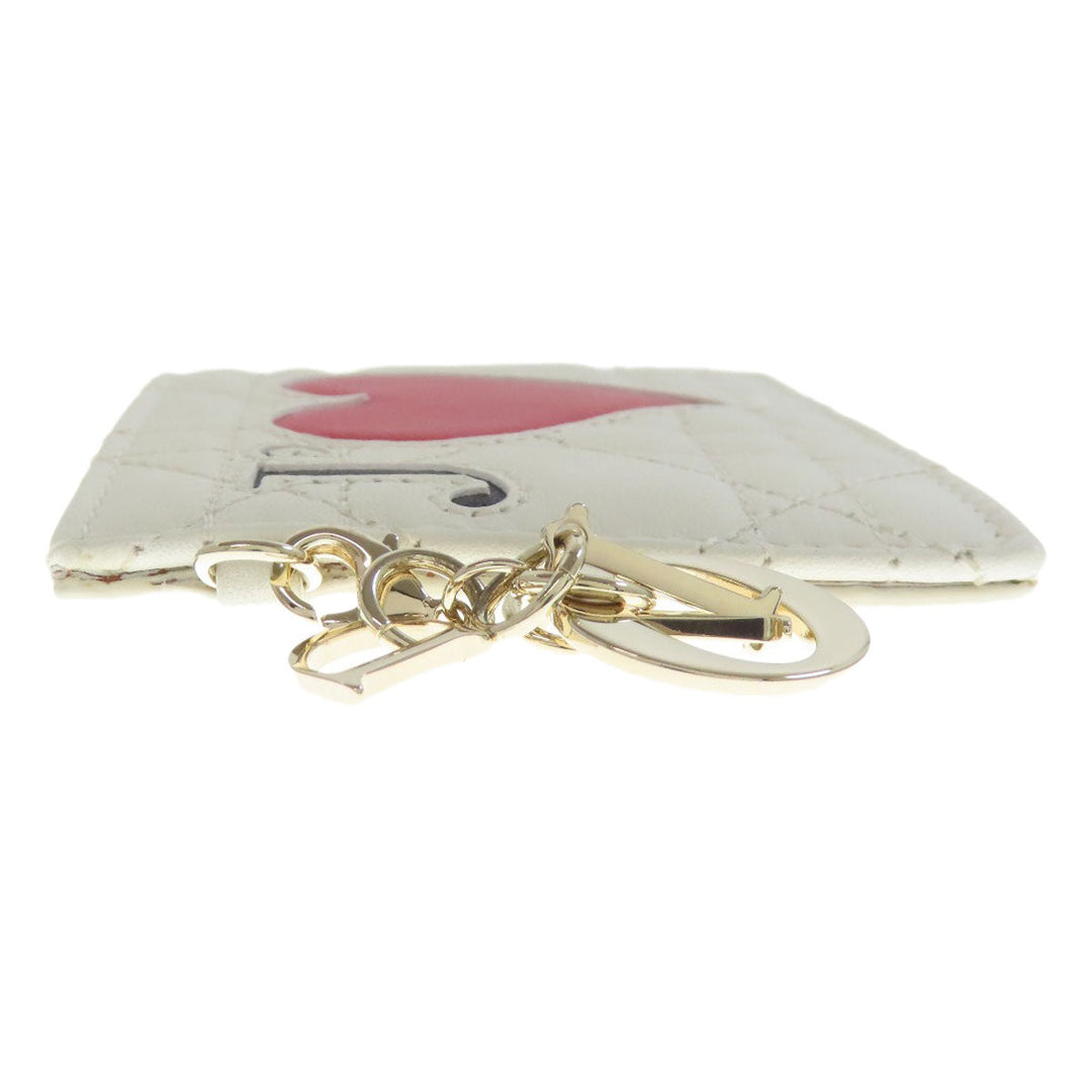 Christian Dior Card Case leather white Heart Lady Dior Women Used Authentic