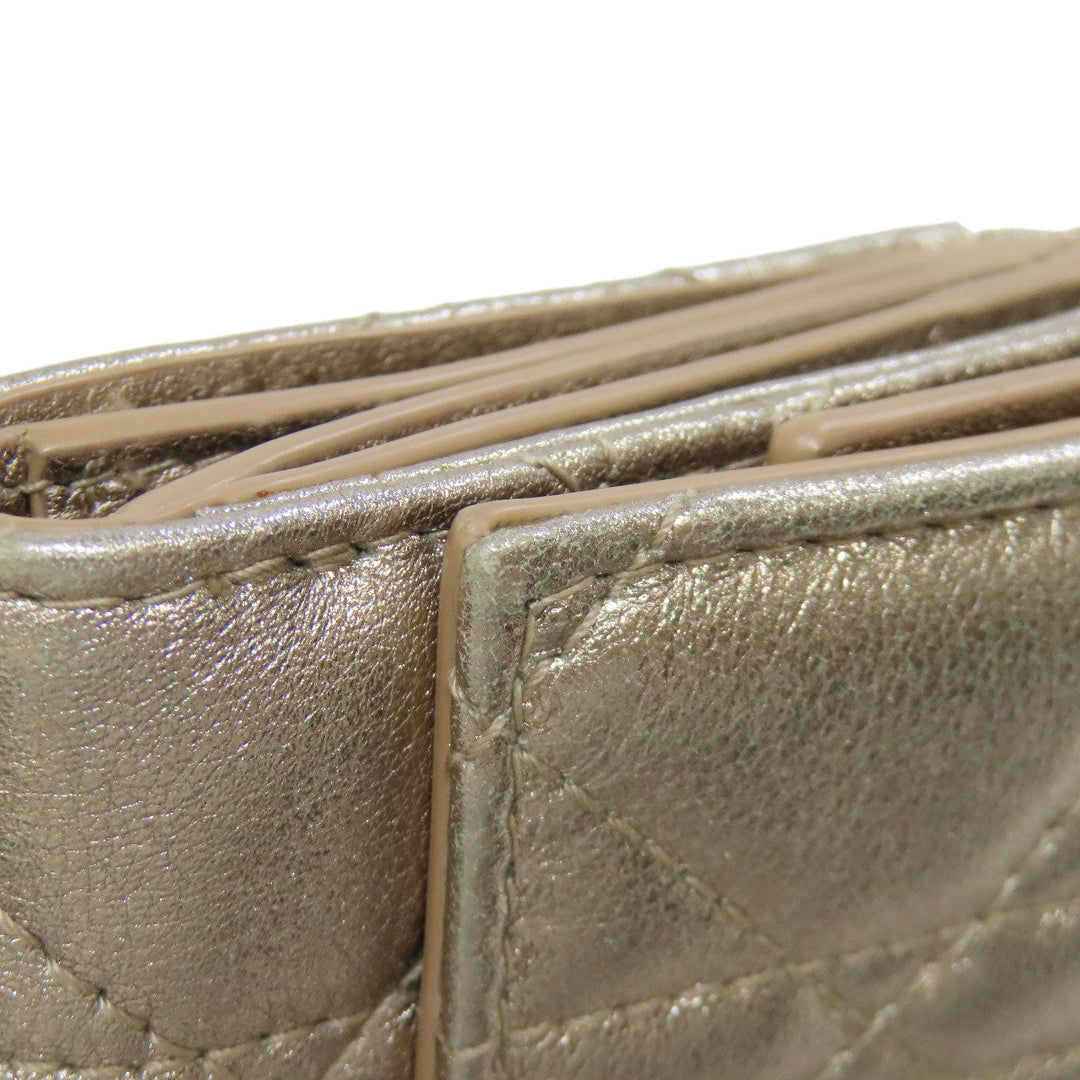 Christian Dior Bifold Wallet leather gold Lady Dior Women Used Authentic