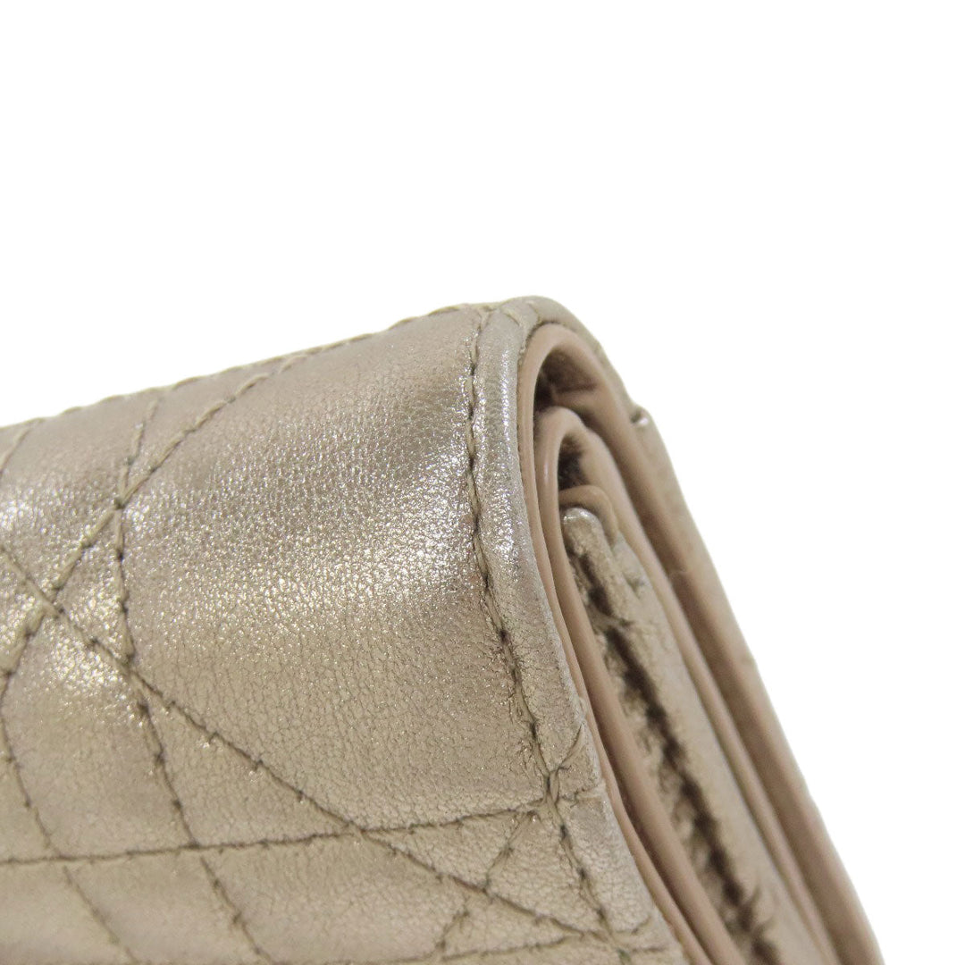 Christian Dior Bifold Wallet leather gold Lady Dior Women Used Authentic