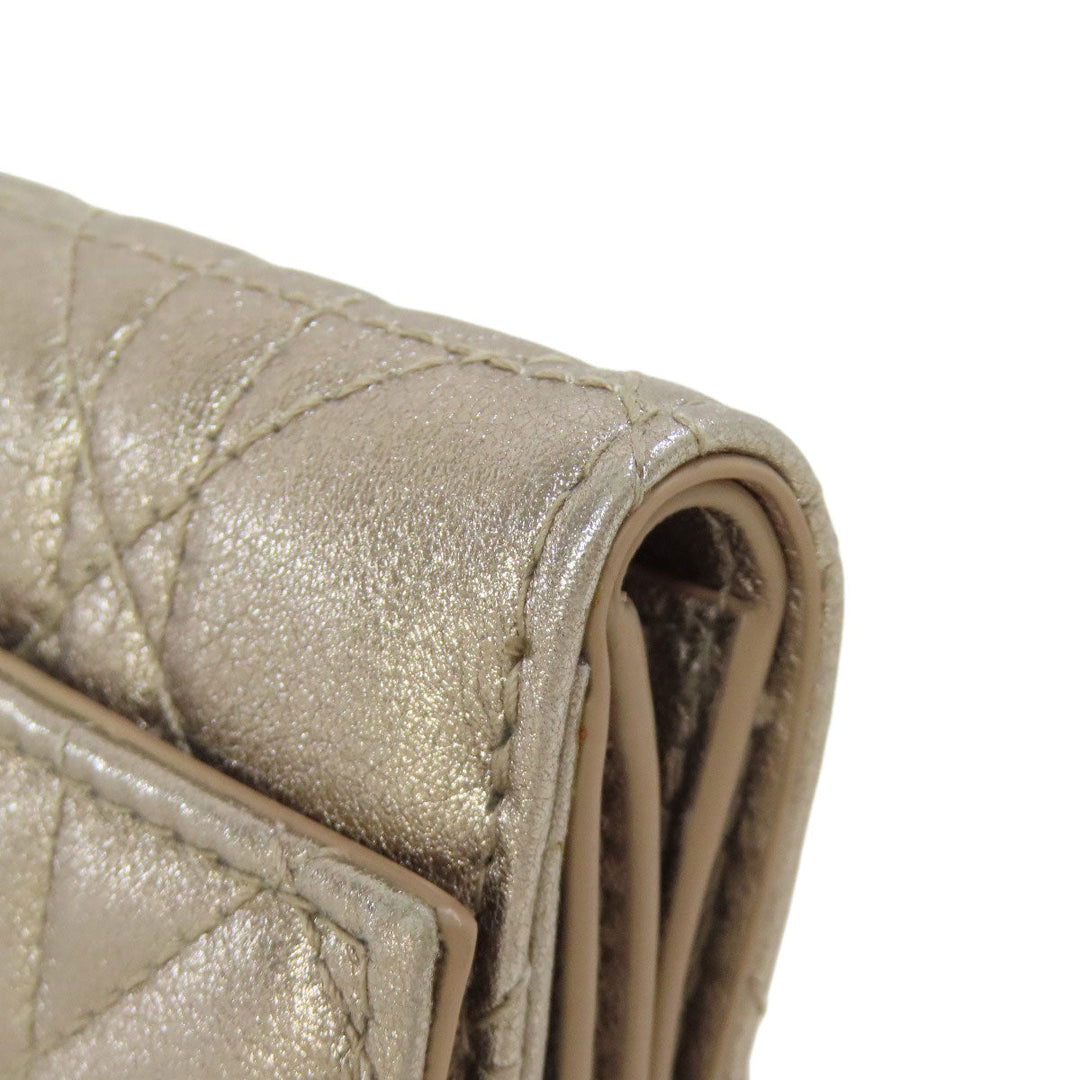 Christian Dior Bifold Wallet leather gold Lady Dior Women Used Authentic