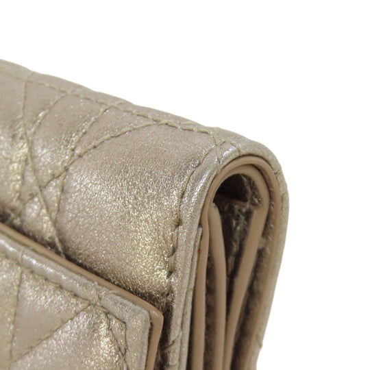 Christian Dior Bifold Wallet leather gold Lady Dior Women Used Authentic