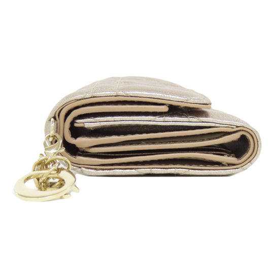 Christian Dior Bifold Wallet leather gold Lady Dior Women Used Authentic