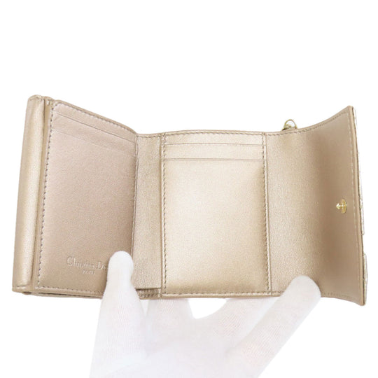 Christian Dior Bifold Wallet leather gold Lady Dior Women Used Authentic