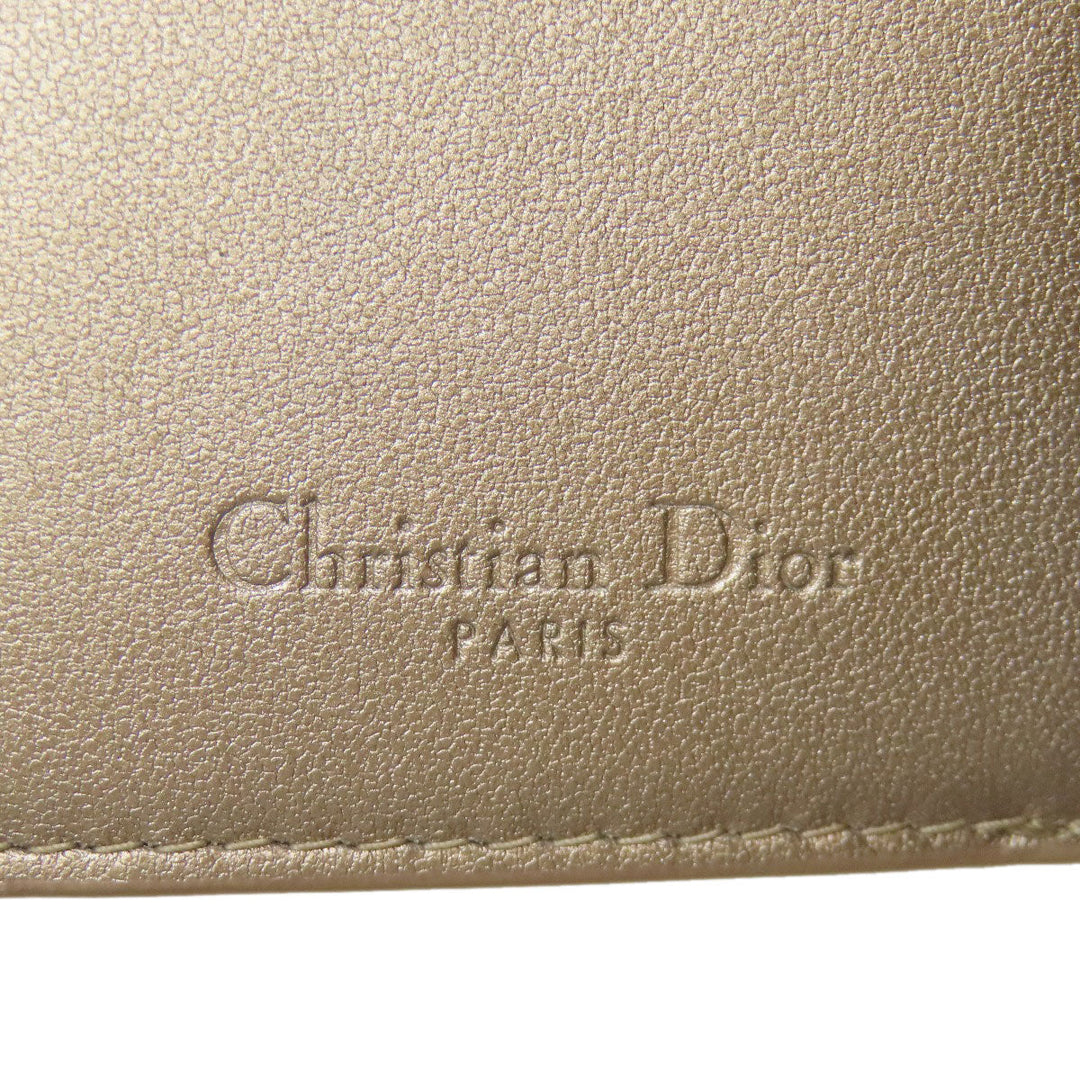 Christian Dior Bifold Wallet leather gold Lady Dior Women Used Authentic