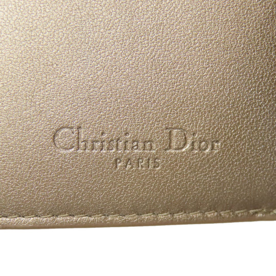 Christian Dior Bifold Wallet leather gold Lady Dior Women Used Authentic
